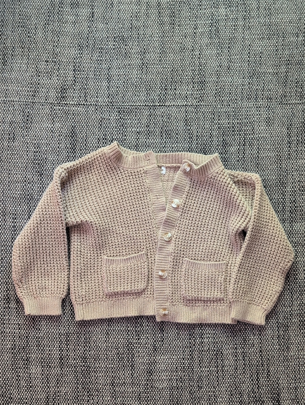 Chunky Knit Button-Front Cardigan in Light Beige